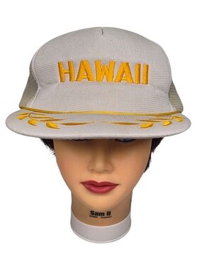 Vintage 80s Hawaii Trucker Hat Snapback Mesh Scrambled Eggs Laurel Rope Brim